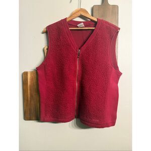 Vintage Columbia Red Sleeveless V-Neck Full Zip 90’s Fleece Vest Size Large
